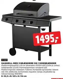 jem & fix GASGRILL MED 3 BRÆNDERE OG 1 SIDEBRÆNDER tilbud
