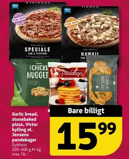 Løvbjerg Garlic bread, stonebaked pizza, Victor kylling el. Jensens pandekager tilbud