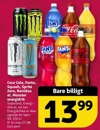 Løvbjerg Coca Cola, Fanta, Squash, Sprite Zero, Ramlösa el. Monster energidrik tilbud