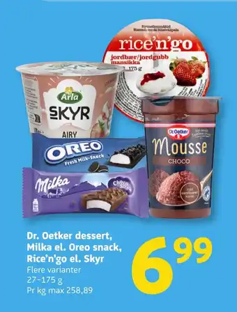 Løvbjerg Dr. Oetker dessert, Milka el. Oreo snack, Rice'n'go el. Skyr tilbud