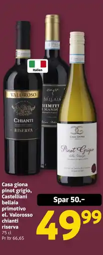 Løvbjerg Casa giona pinot grigio, Castelliani bellaia primotivo el. Valorosso chianti riserva tilbud