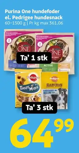 Løvbjerg Purina One hundefoder el. Pedrigee hundesnack tilbud