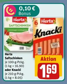 REWE DE Herta Saftschinken oder Knacki tilbud