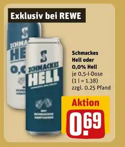 REWE DE SCHMACKES Hell oder 0,0% Hell tilbud