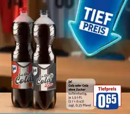 REWE DE JA! Cola oder Cola ohne Zucker tilbud