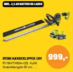 XL-BYG RYOBI Hækkeklipper 18v tilbud