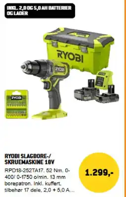 XL-BYG Ryobi slagbore-/ skruemaskine 18v tilbud