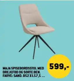 XL-BYG Maja spisebordsstol med drejefod og sorte ben. farve: sand. B52 x L57,5 ... tilbud