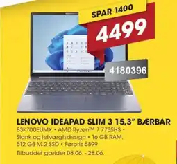 Punkt1 Lenovo ideapad slim 3 15,3" bærbar tilbud
