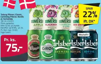 Tuborg Pilsner, Classic, Carlsberg Pilsner, Nordic el. Somersby
