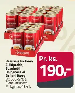 Fleggaard Beauvais Forloren Skildpadde, Spaghetti Bolognese el. Boller i Karry tilbud