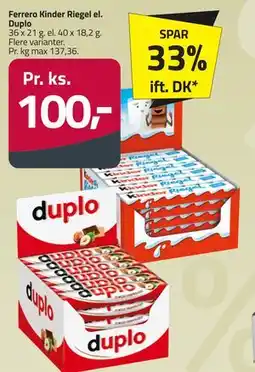 Fleggaard Ferrero Kinder Riegel el. Duplo tilbud