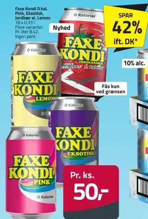 Fleggaard Faxe Kondi 0 kal. Pink, Eksotisk, Jordbær el. Lemon tilbud