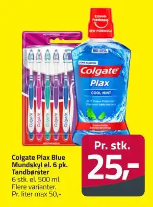Fleggaard Colgate Plax Blue Mundskyl el. 6 pk. Tandbørster tilbud