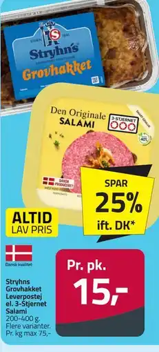 Fleggaard Stryhns Grovhakket Leverpostej el. 3-Stjernet Salami tilbud