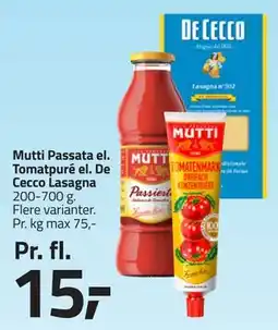 Fleggaard Mutti Passata el. Tomatpuré el. De Cecco Lasagna tilbud