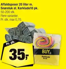 Calle Affaldsposer 20 liter m. Snøreluk el. Karklude10 pk tilbud