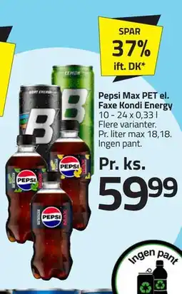 Fleggaard Pepsi Max PET el. Faxe Kondi Energy tilbud