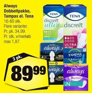 Calle Always Dobbeltpakke, Tampax el. Tena tilbud