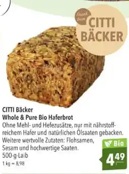 Citti CITTI BÄCKER Whole & Pure Bio Haferbrot tilbud