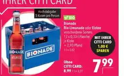 Citti Bio Limonade oder Eistee tilbud