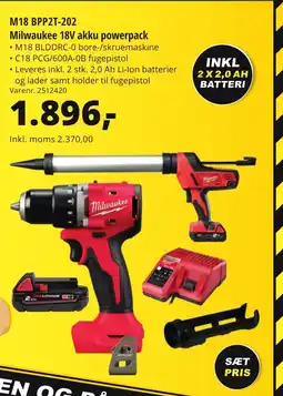 10-4 Byggecenter M18 BPP2T-202 Milwaukee 18V akku powerpack tilbud