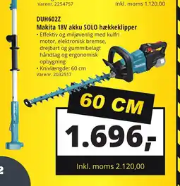 10-4 Byggecenter DUH602Z Makita 18V akku SOLO hækkeklipper tilbud