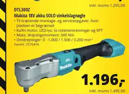 10-4 Byggecenter Dtl300z makita 18v akku solo vinkelslagnøgle tilbud