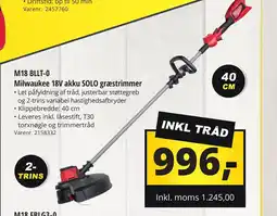10-4 Byggecenter M18 BLLT-0 Milwaukee 18V akku SOLO græstrimmer tilbud