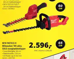 10-4 Byggecenter M18 FHETE22-0 Milwaukee 18V akku SOLO stanghækkeklipper tilbud