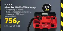 10-4 Byggecenter M18 VC2 Milwaukee 18V akku SOLO støvsuger tilbud