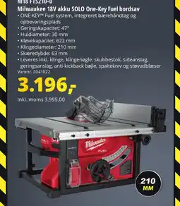 10-4 Byggecenter M18 FTS210-0 Milwaukee 18V akku SOLO One-Key Fuel bordsav tilbud