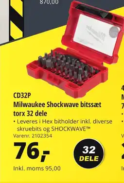 10-4 Byggecenter CD32P Milwaukee Shockwave bitssæt torx 32 dele tilbud
