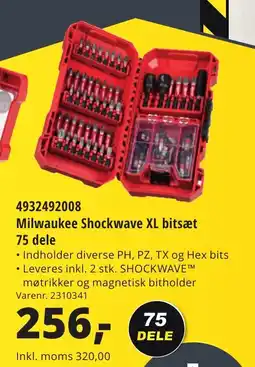 10-4 Byggecenter 4932492008 Milwaukee Shockwave XL bitsæt 75 dele tilbud