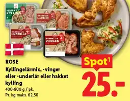 Lidl ROSE Kyllingelårmix / vinger / underlår / hakket kylling tilbud