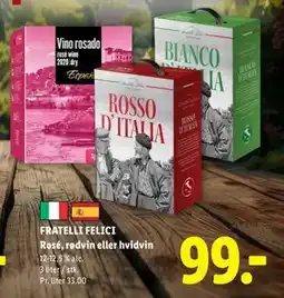 Lidl FRATELLI FELICI Rosé, rødvin eller hvidvin tilbud