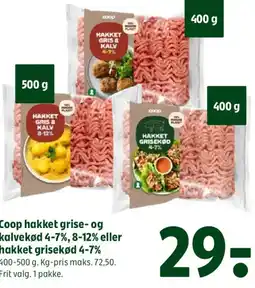 Coop 365 Coop hakket grise- og kalvekød 4-7%, 8-12% eller hakket grisekød 4-7% tilbud