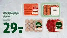 Coop 365 Coop cevapcici, crunchy rolls med bacon og ost, frikadeller af gris eller koteletter af gris med paprika tilbud