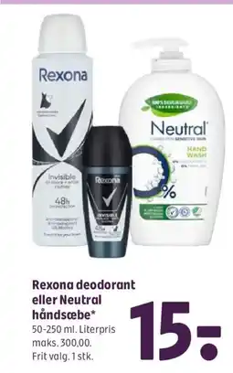 Coop 365 Rexona deodorant eller Neutral håndsæbe tilbud