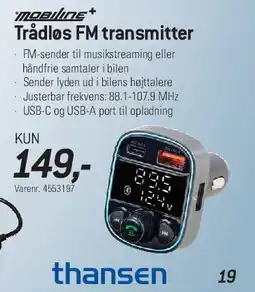 Thansen Trådløs FM transmitter tilbud