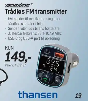 Thansen Trådløs FM transmitter tilbud