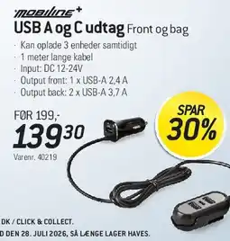 Thansen USB A og C udtag - front og bag tilbud