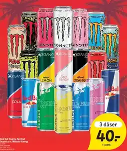 Fakta Tyskland Red Bull / Monster Energy - blandede energidrikke (3 dåser) tilbud