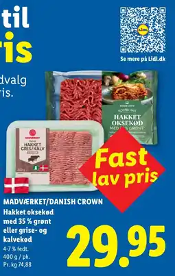 Lidl Madværket/danish crown Hakket oksekød med 35 % grønt eller grise- og kalvekød tilbud