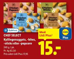 Lidl Chef select Kyllingenuggets, -bites, -sticks eller-popcorn tilbud