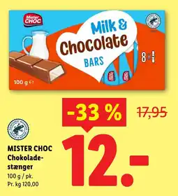 Lidl Mister choc Chokolade- stænger -33% 17,95 tilbud