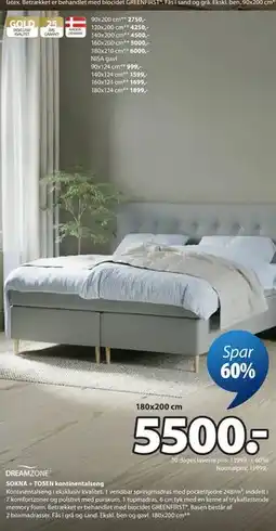 JYSK SOKNA + TOSEN kontinentalseng tilbud