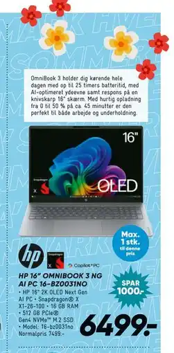 Bilka HP 16” OMNIBOOK 3 NG AI PC 16-BZ0031NO tilbud