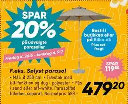 Bilka SPAR 20% på udvalgte parasoller tilbud