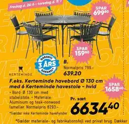 Bilka Kerteminde havebord Ø 130 cm med 6 Kerteminde havestole - hvid tilbud